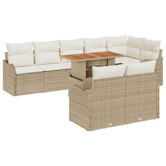 JUNG Vida Garten-Sofa-Set mit Speicher 9 pcs Beige Poly Rattan
