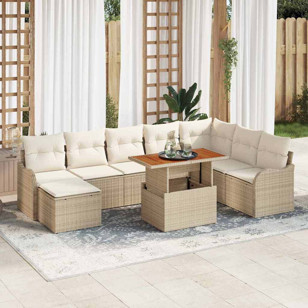 JUNG Vida Garten-Sofa-Set mit Speicher 9 pcs Beige Poly Rattan