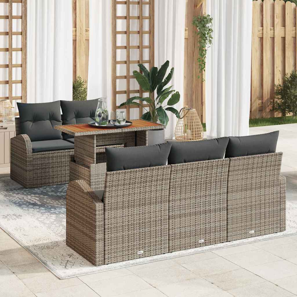 JUNG Vida Garten-Sofa-Set mit Speicher 6 pcs Grau Poly Rattan