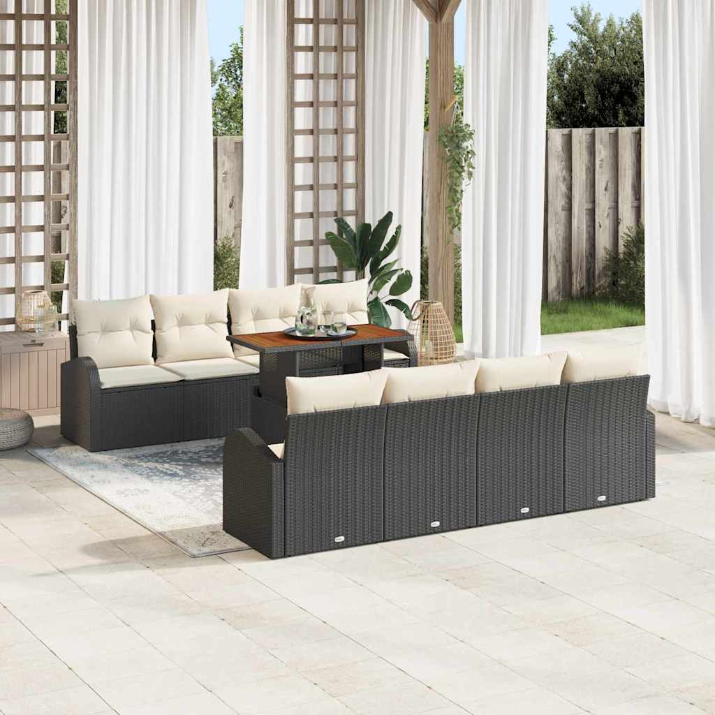 JUNG Vida Garten-Sofa-Set mit Speicher 9 pcs Schwarz Poly Rattan