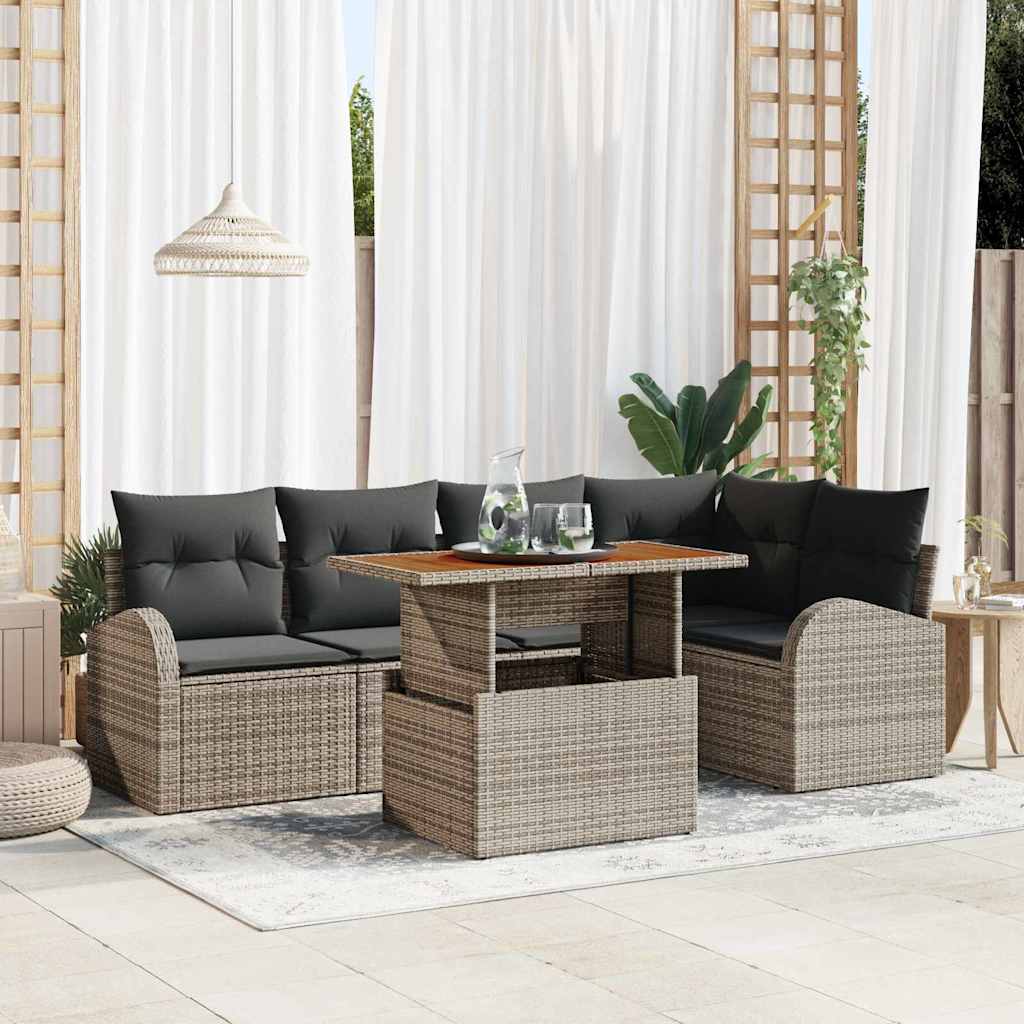 JUNG Vida Garten-Sofa-Set mit Speicher 6 pcs Grau Poly Rattan