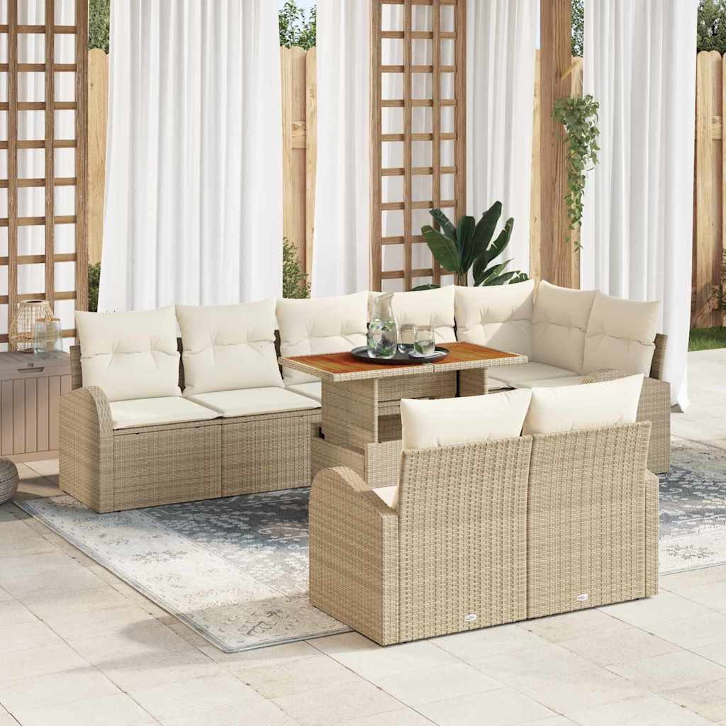 JUNG Vida Garten-Sofa-Set mit Speicher 9 pcs Beige Poly Rattan