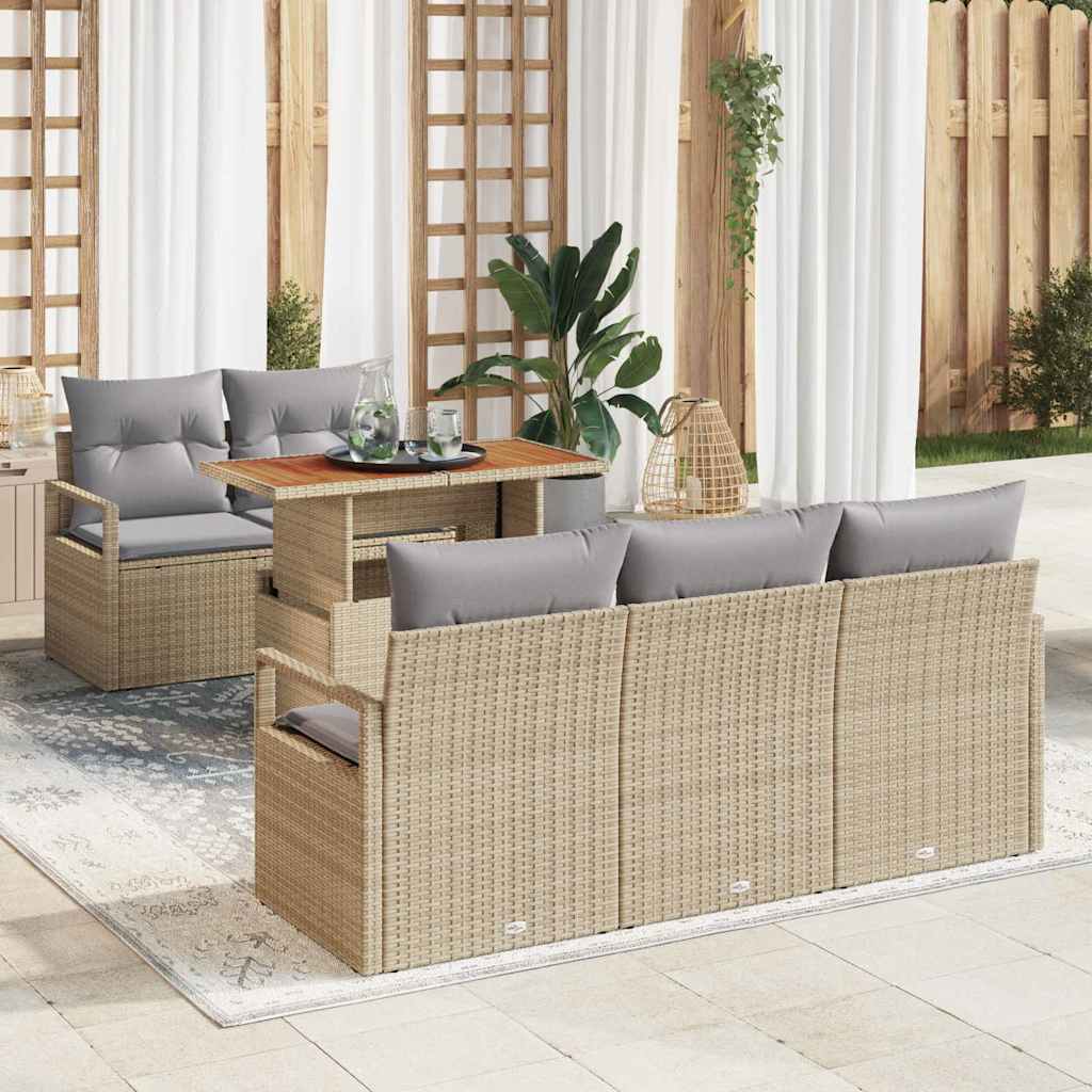 JUNG Vida Garten-Sofa-Set mit Speicher 6 pcs Beige Poly Rattan