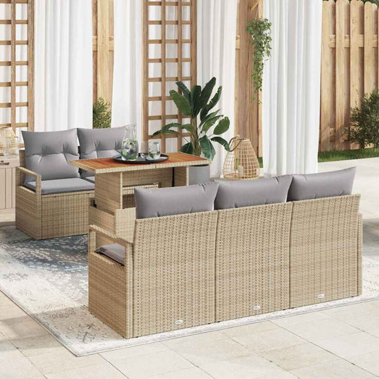 JUNG Vida Garten-Sofa-Set mit Speicher 6 pcs Beige Poly Rattan