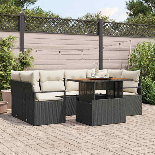 JUNG Vida Garten-Sofa-Set mit Speicher 7 pcs Schwarz Poly Rattan