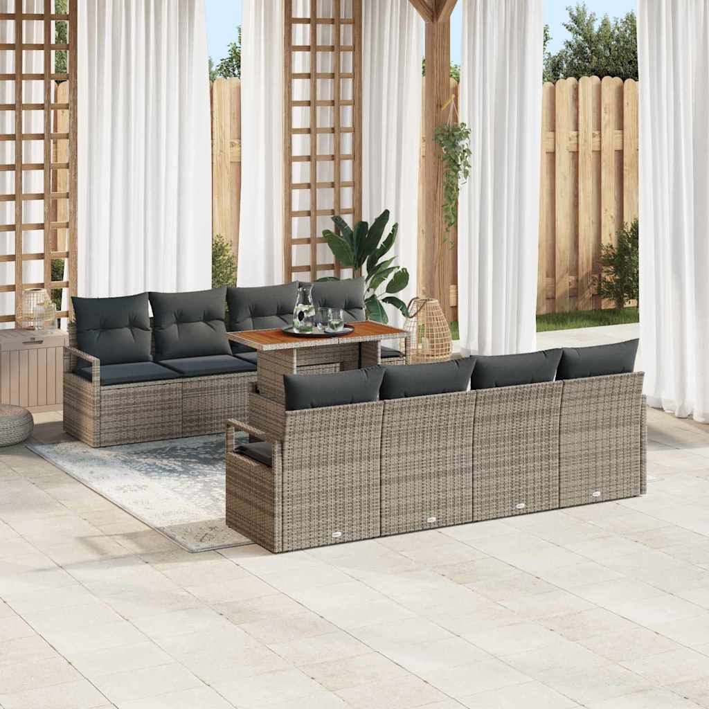 JUNG Vida Garten-Sofa-Set mit Speicher 9 pcs Grau Poly Rattan