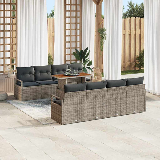 JUNG Vida Garten-Sofa-Set mit Speicher 9 pcs Grau Poly Rattan