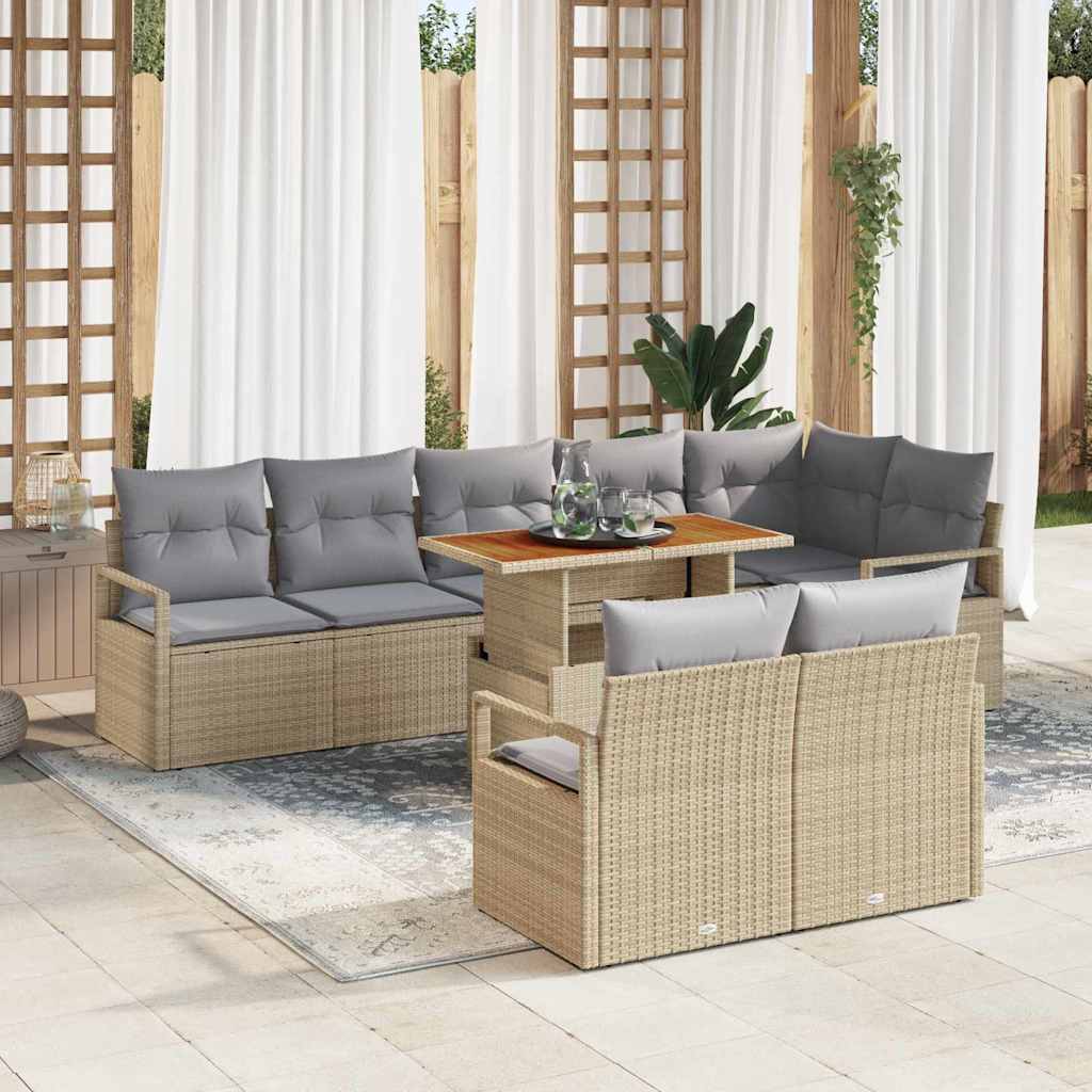JUNG Vida Garten-Sofa-Set mit Speicher 9 pcs Beige Poly Rattan