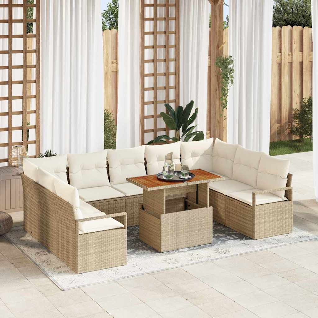 JUNG Vida Garten-Sofa-Set mit Speicher 10 pcs Beige Poly Rattan