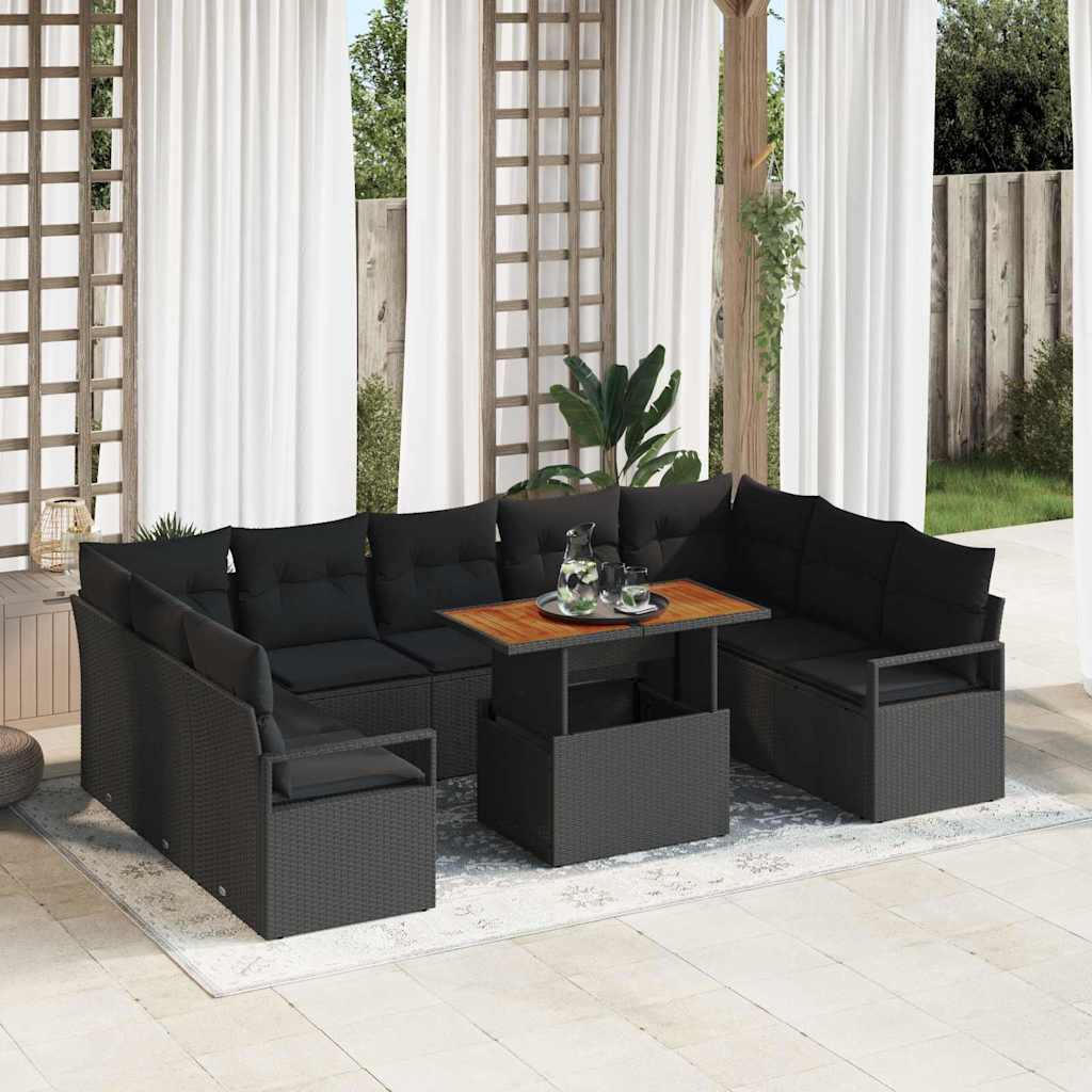 JUNG Vida Garten-Sofa-Set mit Speicher 10 pcs Schwarz Poly Rattan
