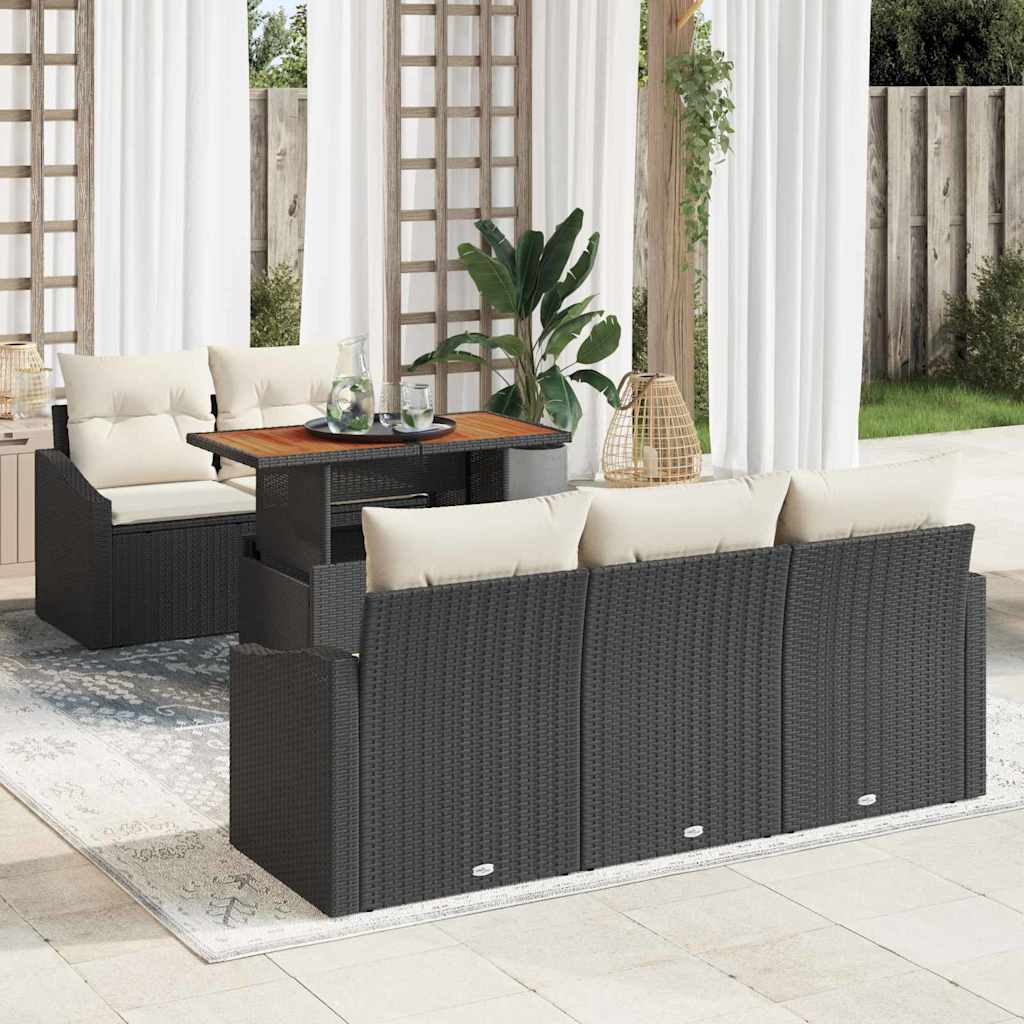 JUNG Vida Garten-Sofa-Set mit Speicher 6 pcs Schwarz Poly Rattan