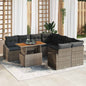 JUNG Vida Garten-Sofa-Set mit Speicher 9 pcs Grau Poly Rattan