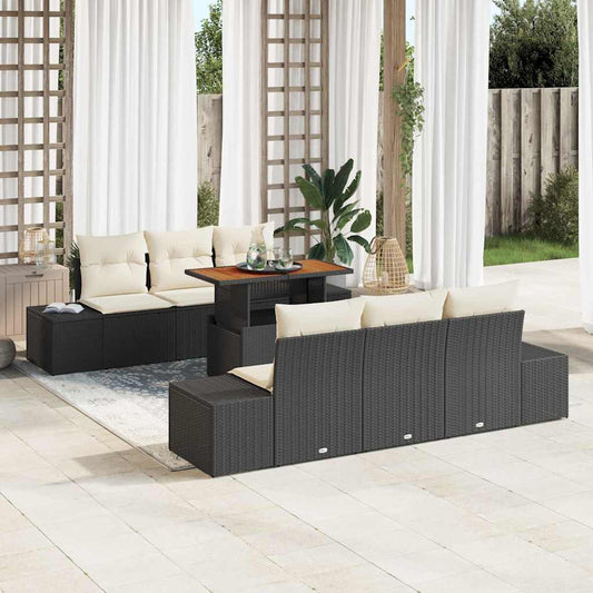 JUNG Vida Garten-Sofa-Set mit Speicher 7 pcs Schwarz Poly Rattan