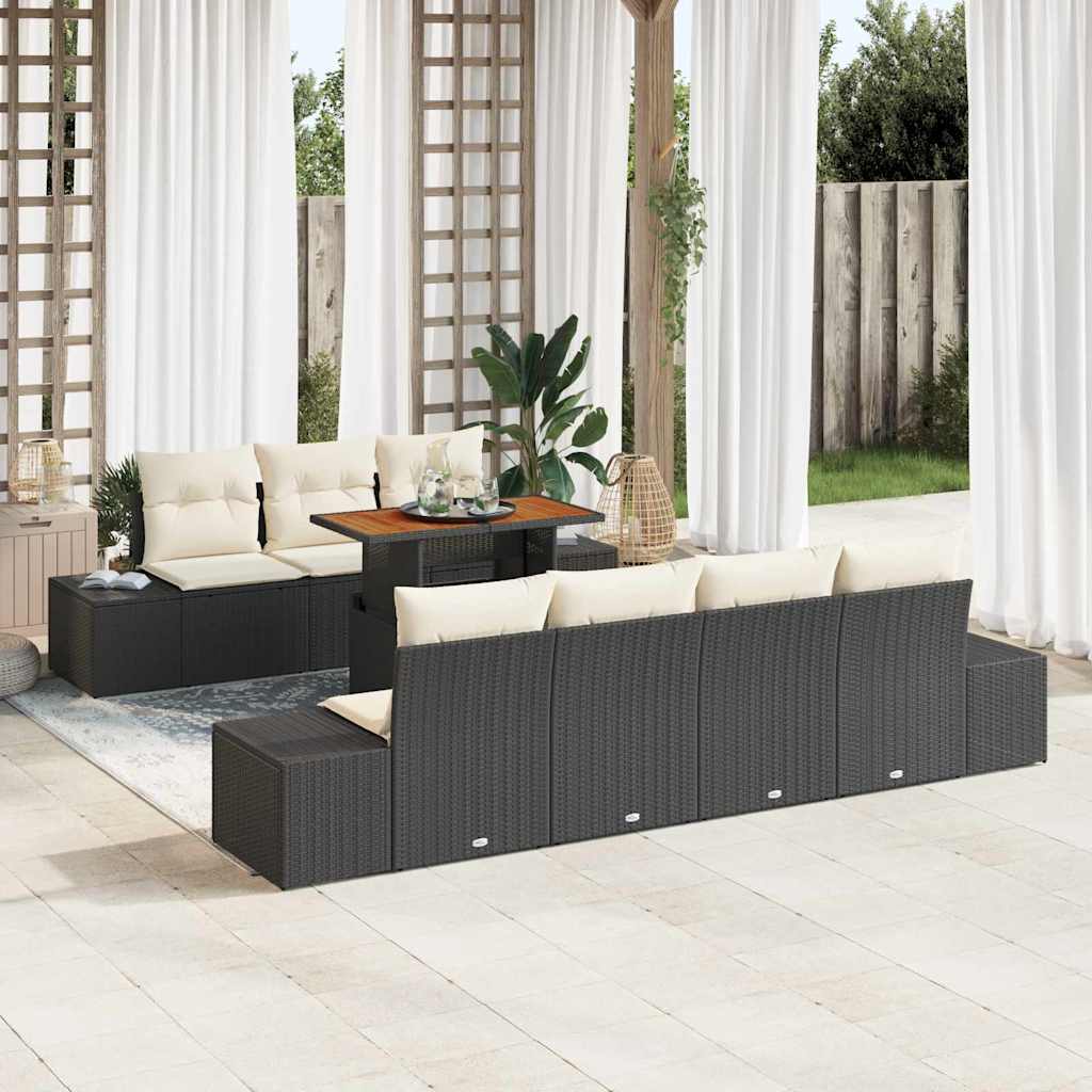 JUNG Vida Garten-Sofa-Set mit Speicher 8 pcs Schwarz Poly Rattan
