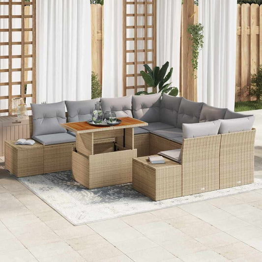 JUNG Vida Garten-Sofa-Set mit Speicher 9 pcs Beige Poly Rattan