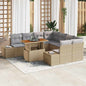 JUNG Vida Garten-Sofa-Set mit Speicher 9 pcs Beige Poly Rattan