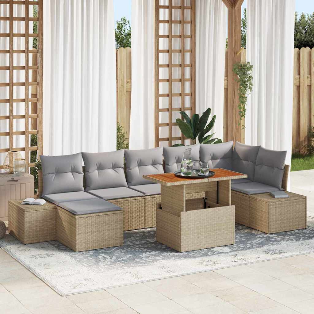 JUNG Vida Garten-Sofa-Set mit Speicher 8 pcs Beige Poly Rattan