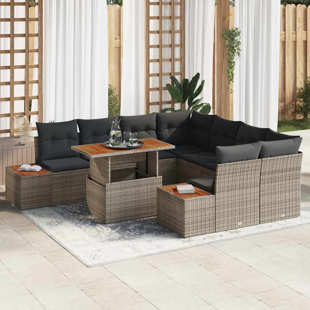 JUNG Vida Garten-Sofa-Set mit Speicher 9 pcs Grau Poly Rattan
