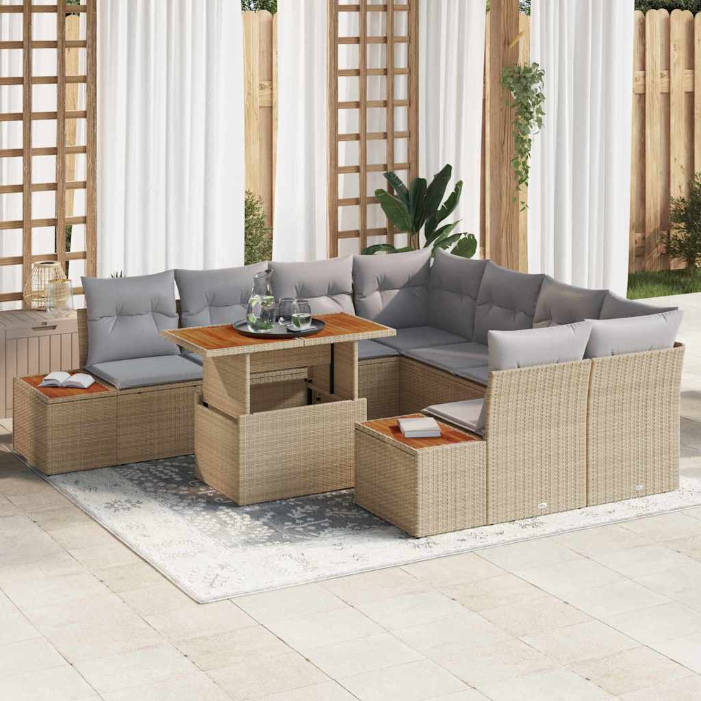 JUNG Vida Garten-Sofa-Set mit Speicher 9 pcs Beige Poly Rattan