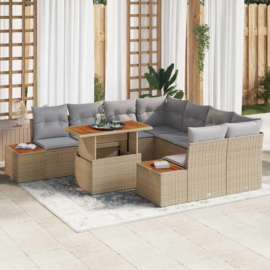 JUNG Vida Garten-Sofa-Set mit Speicher 9 pcs Beige Poly Rattan