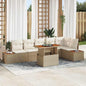 JUNG Vida Garten-Sofa-Set mit Speicher 7 pcs Beige Poly Rattan
