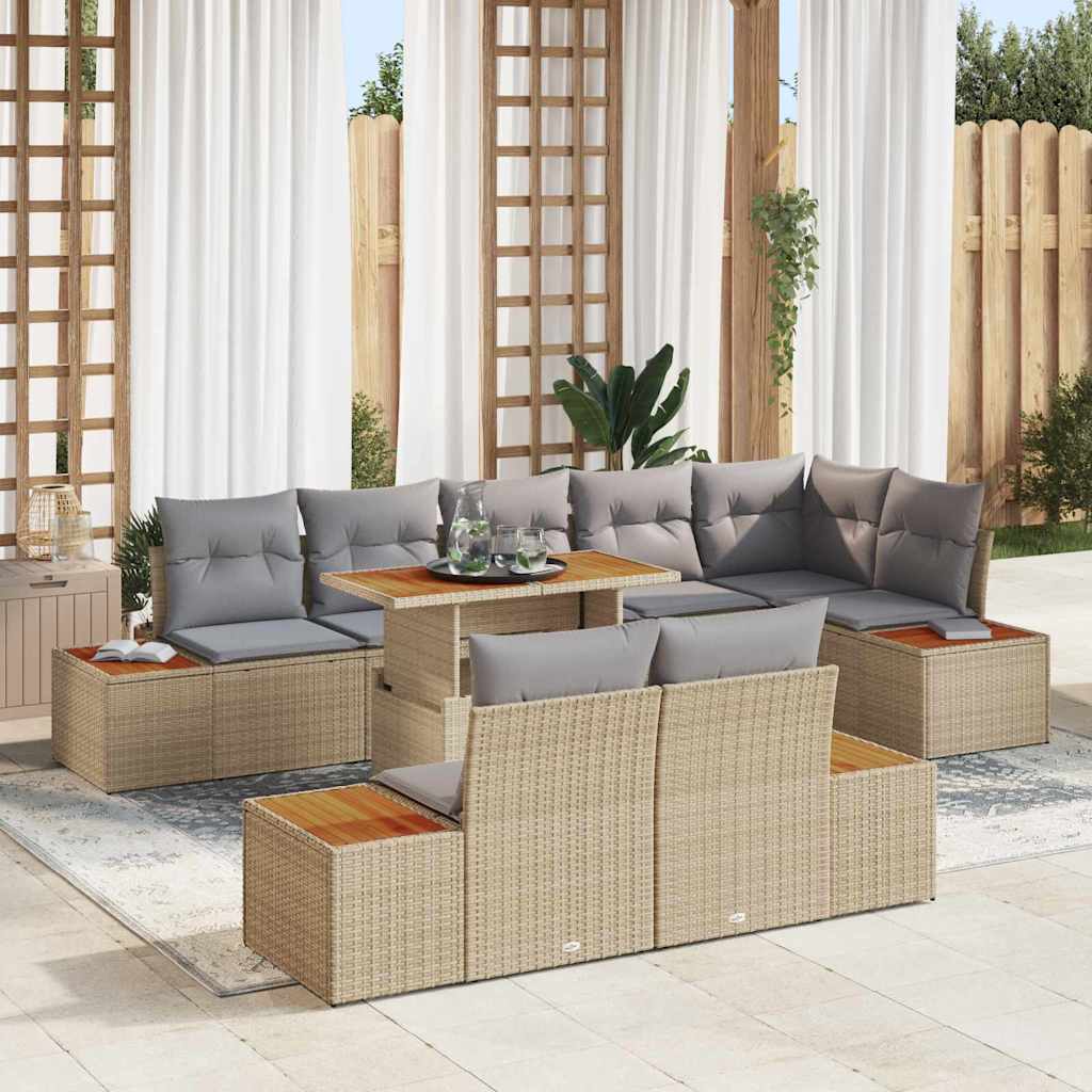 JUNG Vida Garten-Sofa-Set mit Speicher 9 pcs Beige Poly Rattan