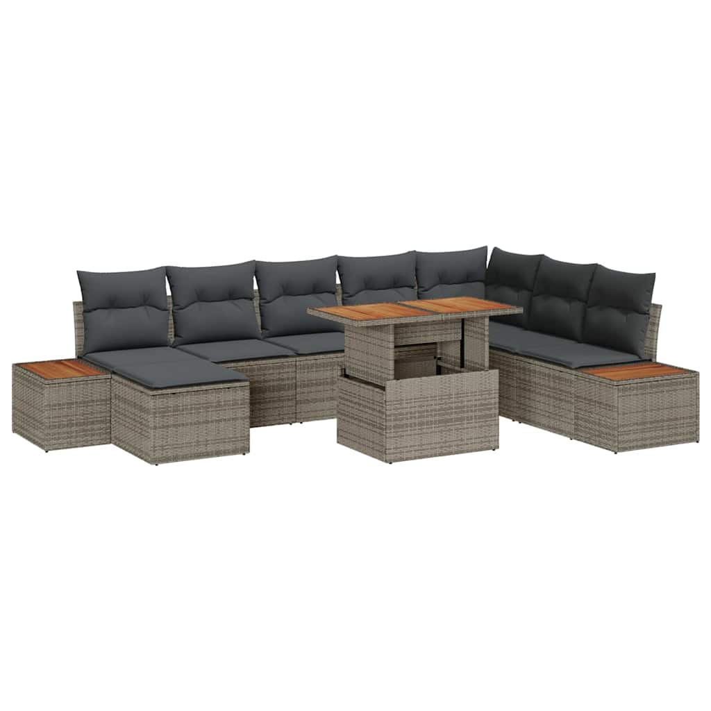 JUNG Vida Garten-Sofa-Set mit Speicher 9 pcs Grau Poly Rattan