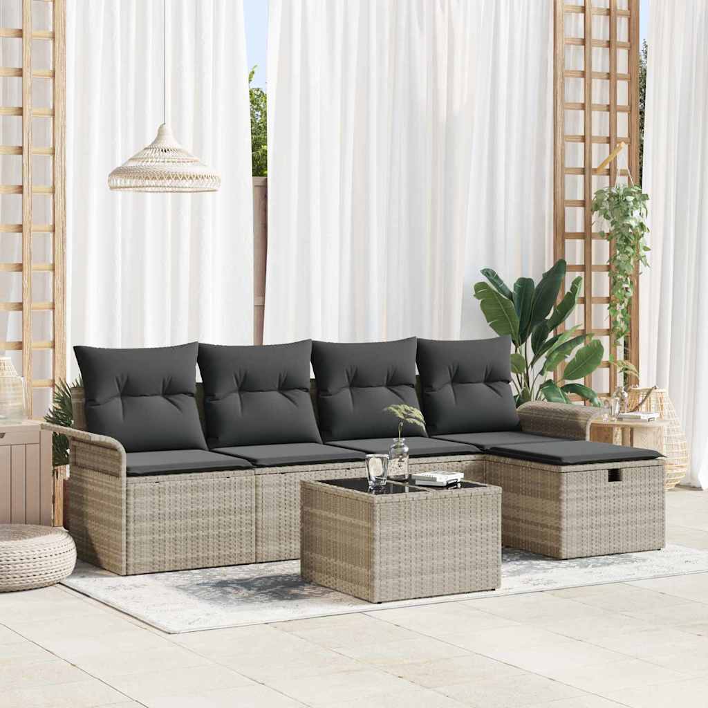 JUNG Vida Gartensofa-set mit Kissen 6 pcs Hellgrau Poly-Rattan