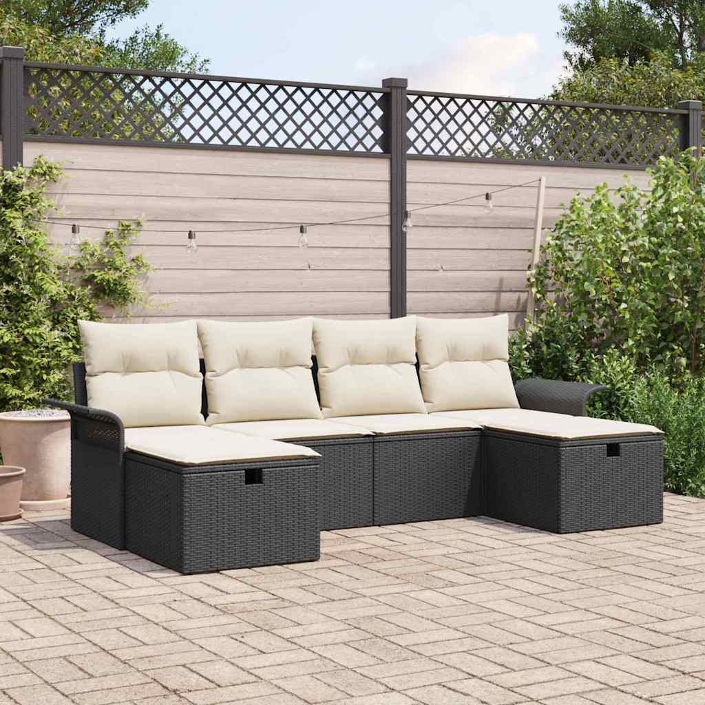 JUNG Vida Gartensofa-set mit Kissen 6 pcs Schwarz und Creme Poly-Rattan