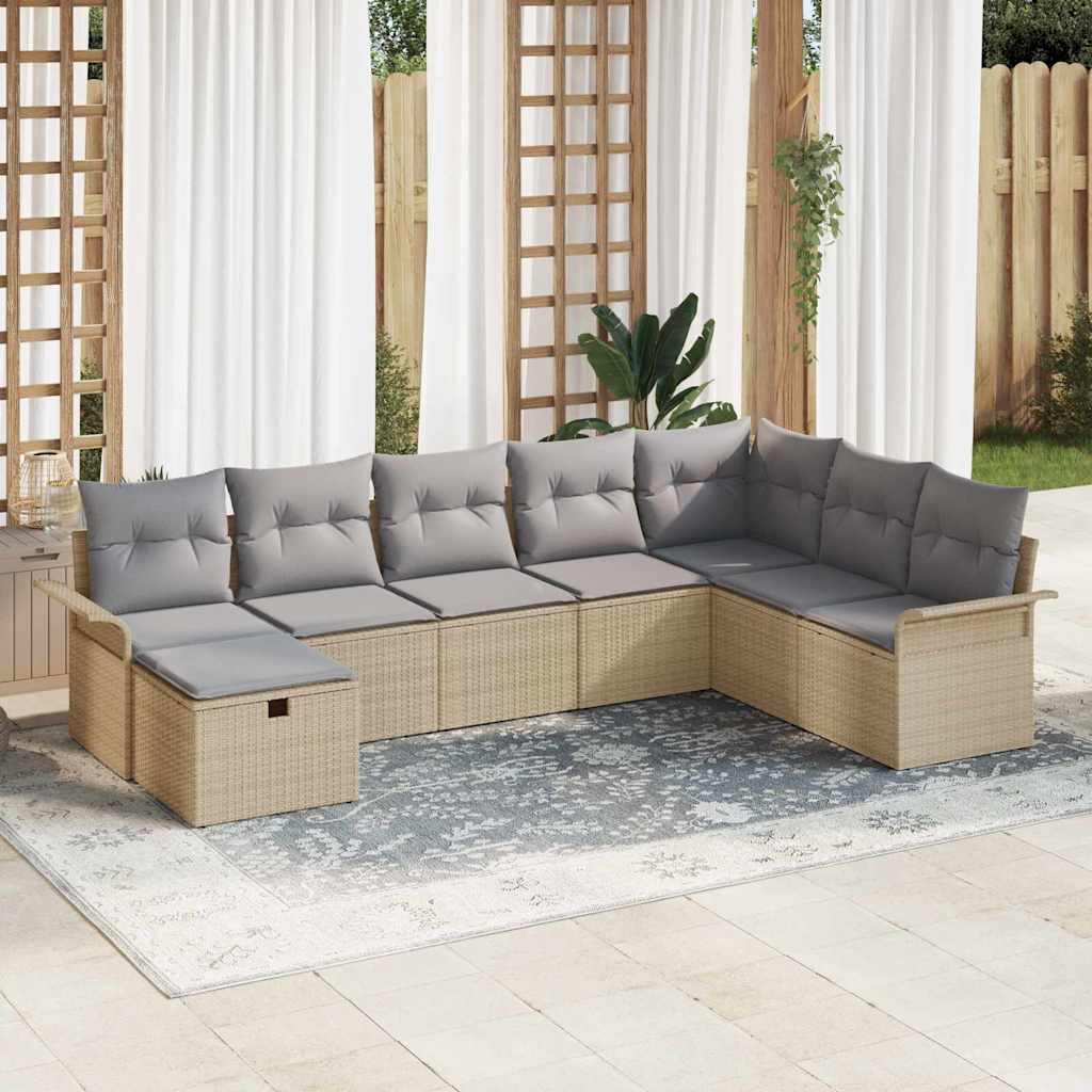 JUNG Vida Gartensofa-set mit Kissen 8 pcs Beige und Hellgrau Poly-Rattan