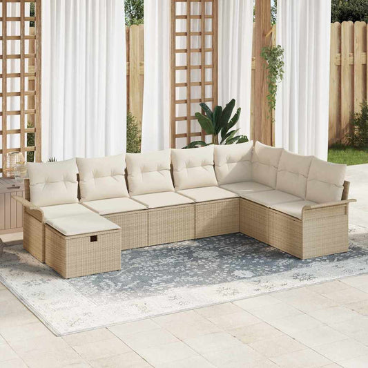 JUNG Vida Gartensofa-set mit Kissen 8 pcs Beige und Creme Poly-Rattan