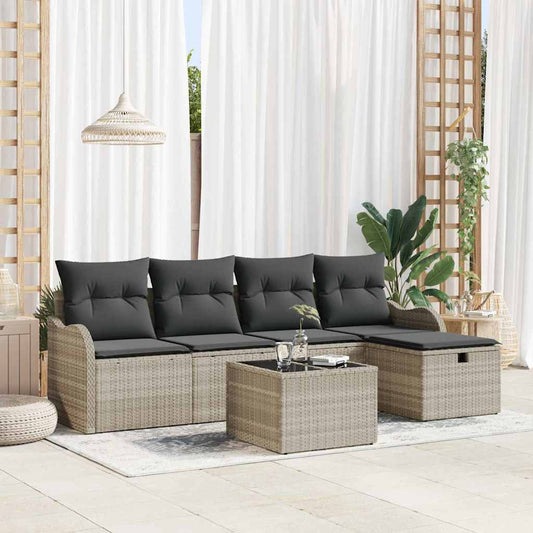 JUNG Vida Gartensofa-set mit Kissen 6 pcs Hellgrau Poly-Rattan
