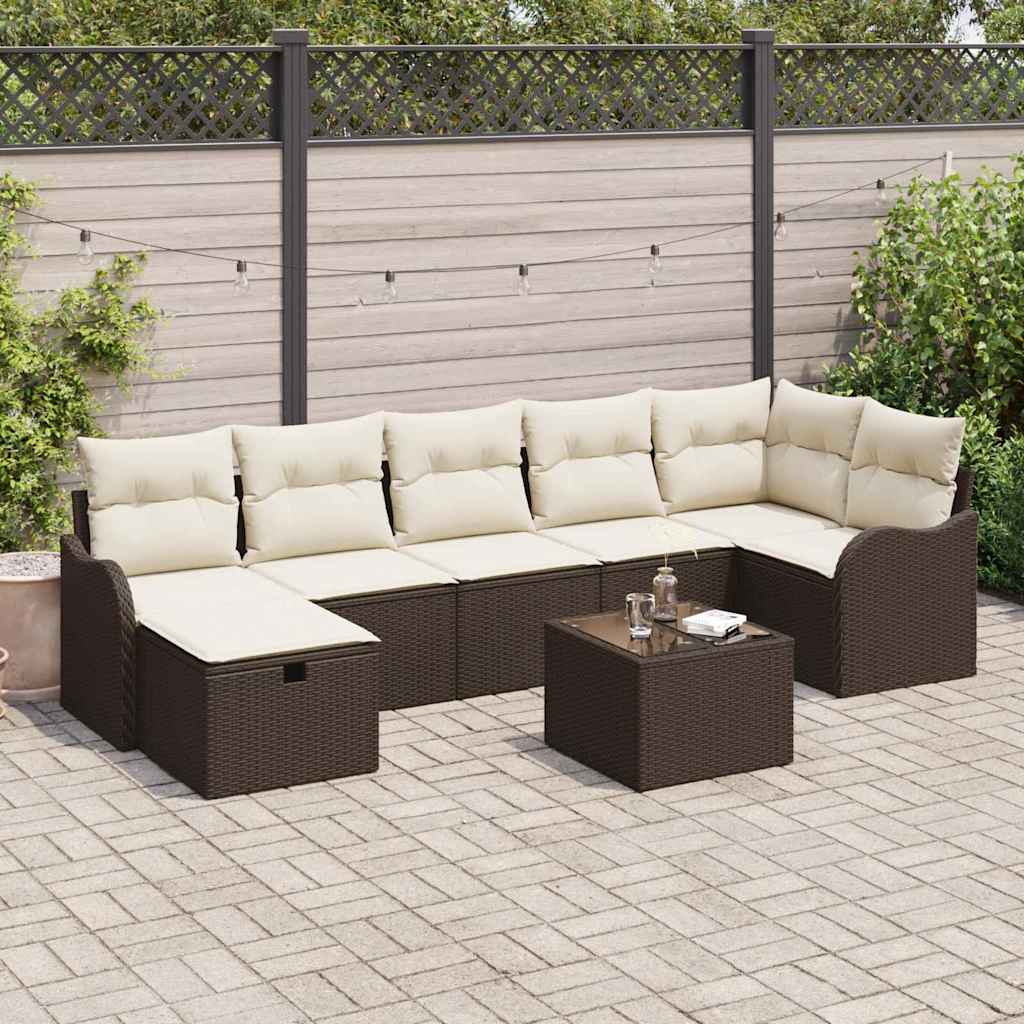 JUNG Vida Sofa Set mit Kissen 8 pcs Braun und Creme Poly-Rattan