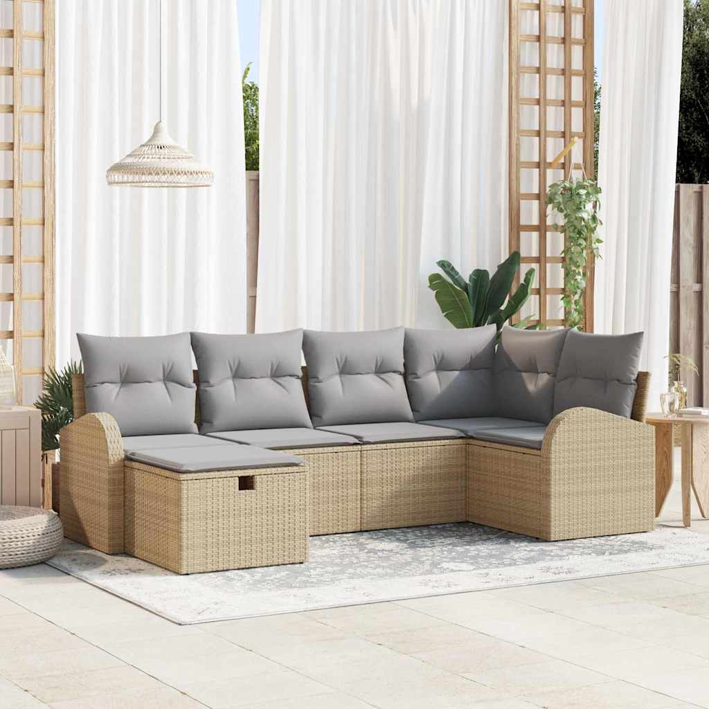 JUNG Vida Sofa Set mit Kissen mit Speicher Beige und Hellgrau Poly-Rattan