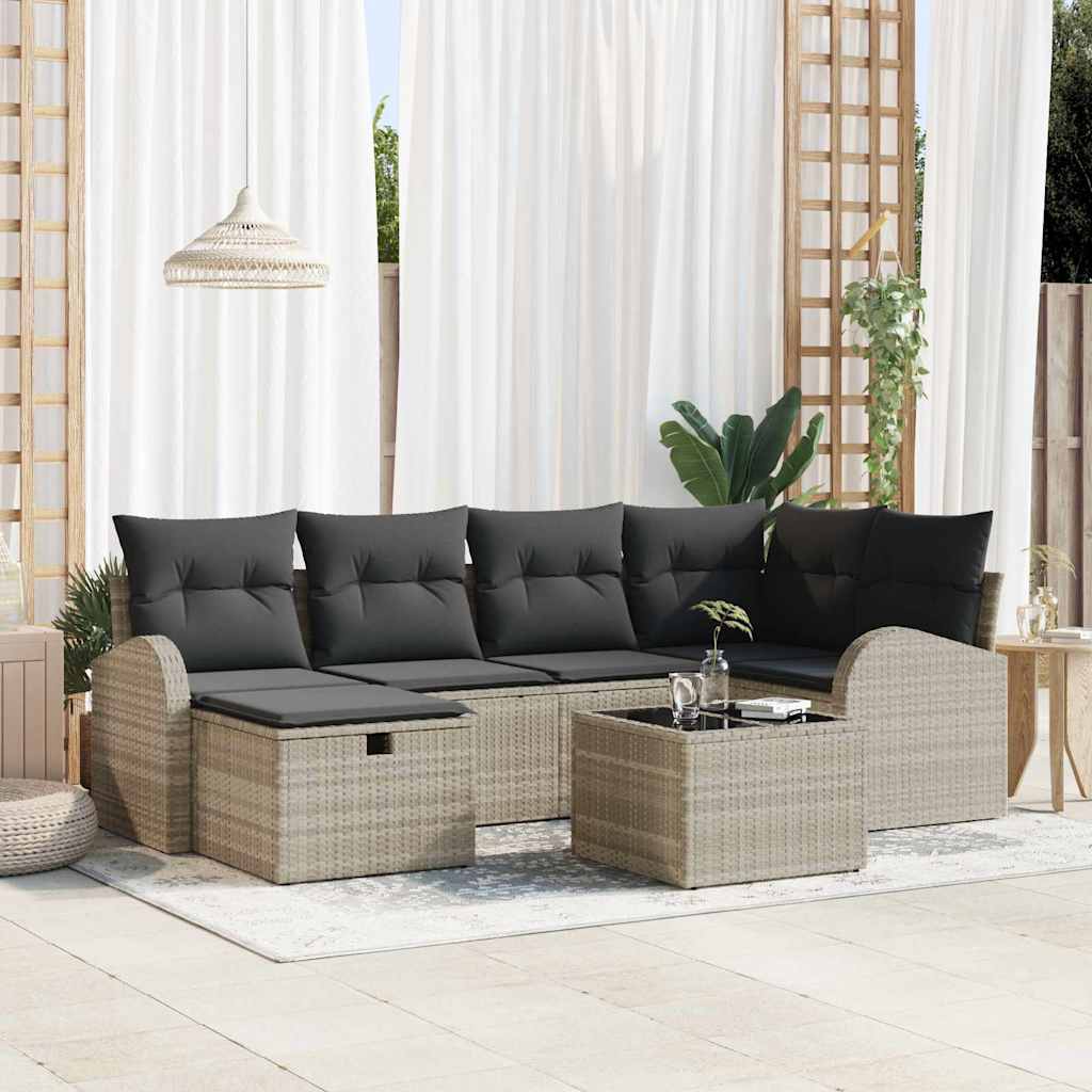JUNG Vida Sofa Set mit Kissen mit Speicher 7 pcs Hellgrau Poly-Rattan