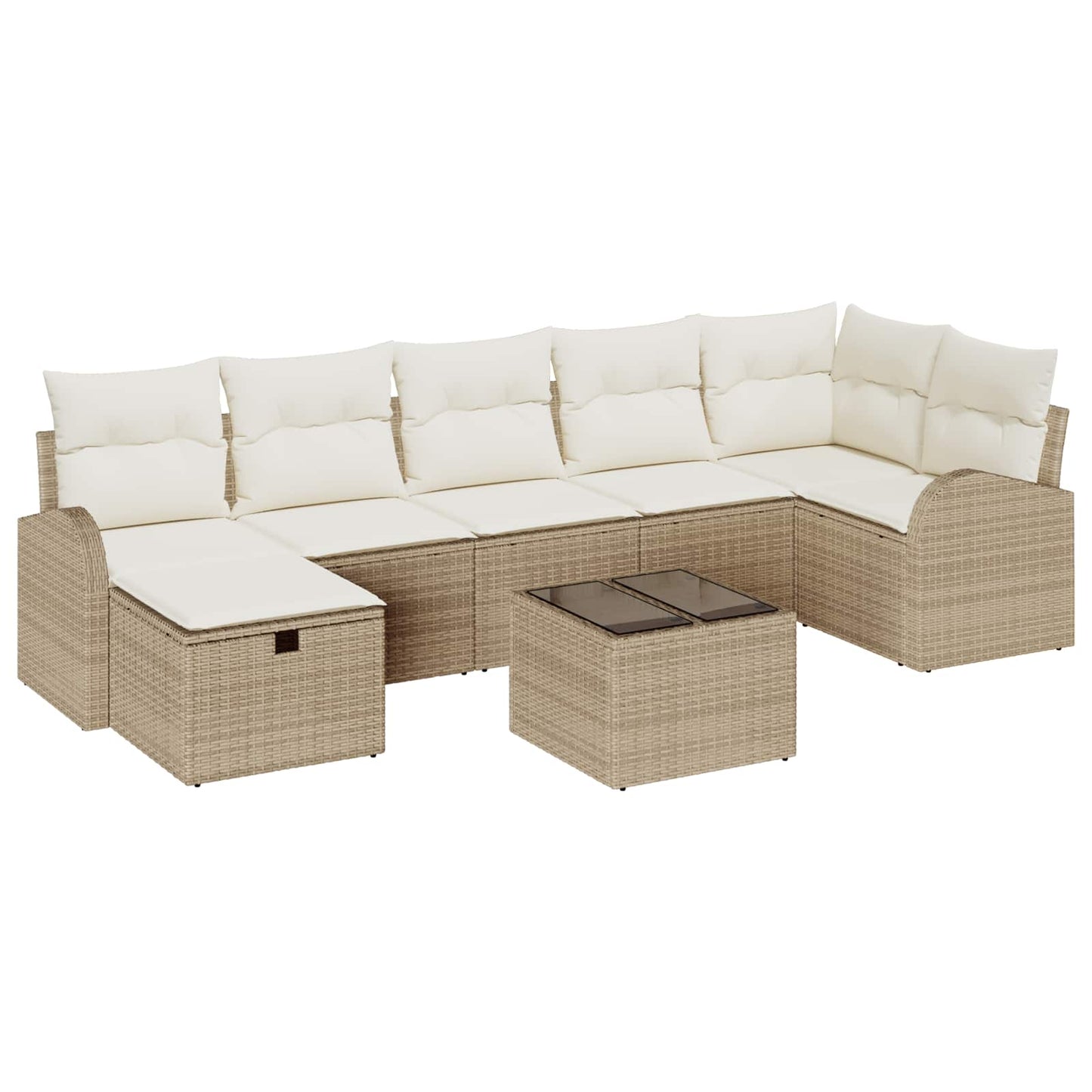 JUNG Vida Sofa Set mit Kissen mit Speicher Beige und Creme Poly-Rattan