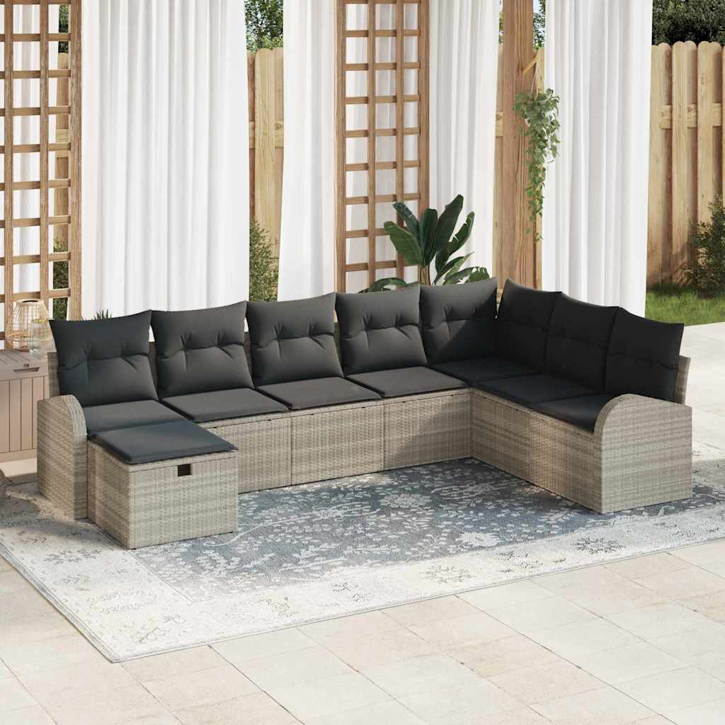 JUNG Vida Sofa Set mit Kissen mit Speicher Hellgrau Poly-Rattan