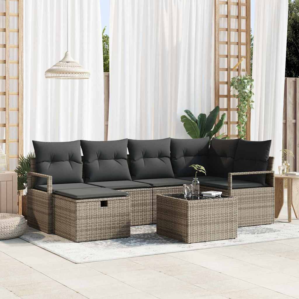 JUNG Vida Sofa Set mit Kissen mit Speicher Grau Poly-Rattan