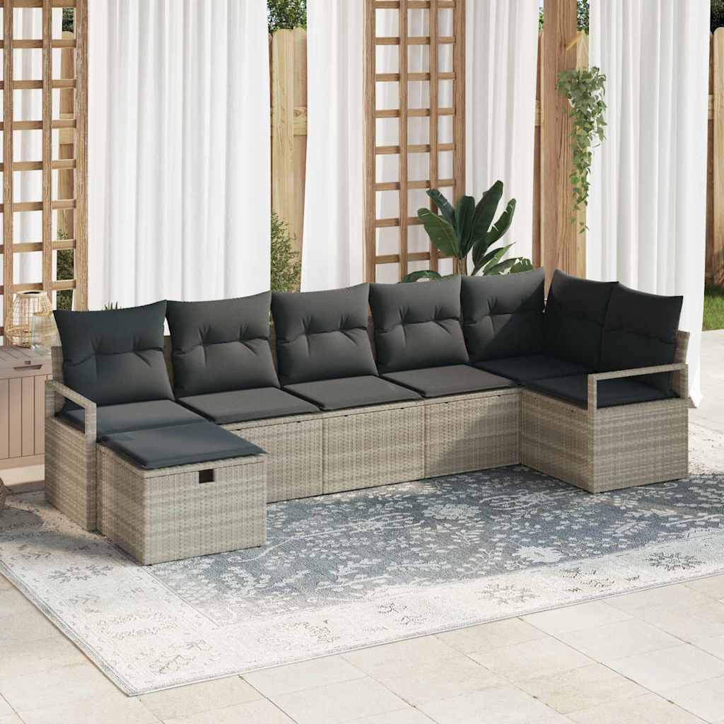 JUNG Vida Sofa Set mit Kissen mit Speicher 7 pcs Hellgrau Poly-Rattan