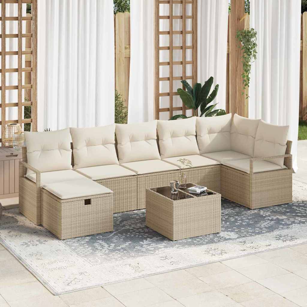 JUNG Vida Sofa Set mit Kissen 8 pcs Beige und Creme Poly-Rattan