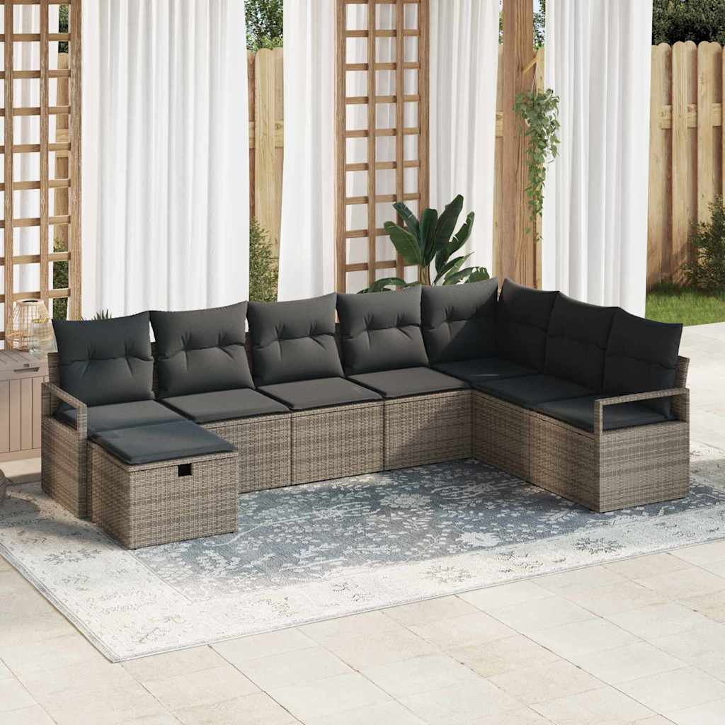 JUNG Vida Sofa Set mit Kissen mit Speicher 8 pcs Grau Poly-Rattan