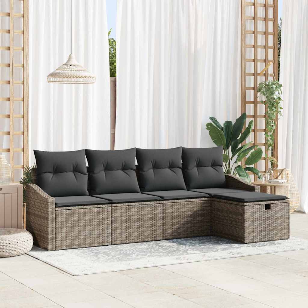 JUNG Vida Sofa Set mit Kissen mit Speicher 5 pcs Grau Poly-Rattan