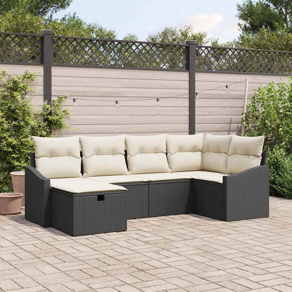 JUNG Vida Sofa Set mit Kissen 6 pcs Schwarz und Creme Poly-Rattan