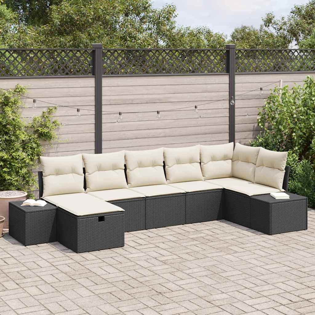 JUNG Vida Gartensofa-set mit Kissen 7 pcs Schwarz Poly-Rattan