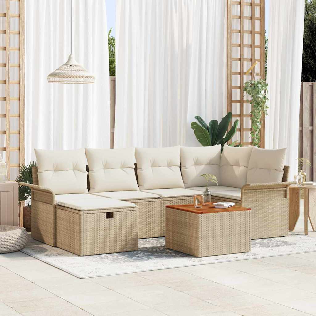 JUNG Vida Gartensofa-set mit Kissen mit Speicher 7 pcs Beige Poly-Rattan