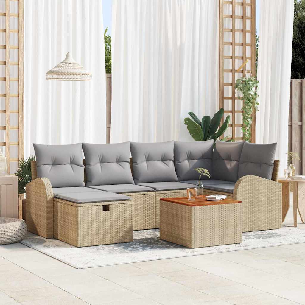 JUNG Vida Gartensofa-set mit Kissen mit Speicher 7 pcs Beige Poly-Rattan