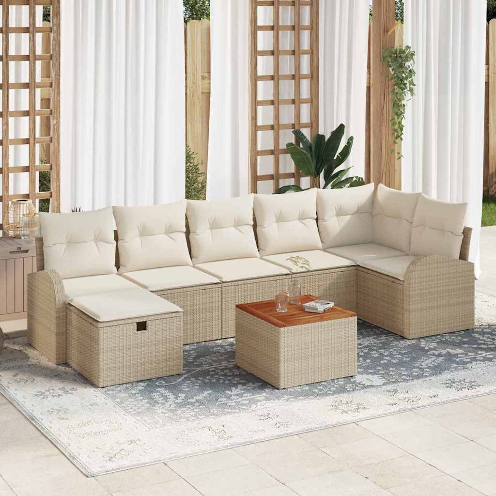 JUNG Vida Gartensofa-set mit Kissen mit Speicher 8 pcs Beige Poly-Rattan