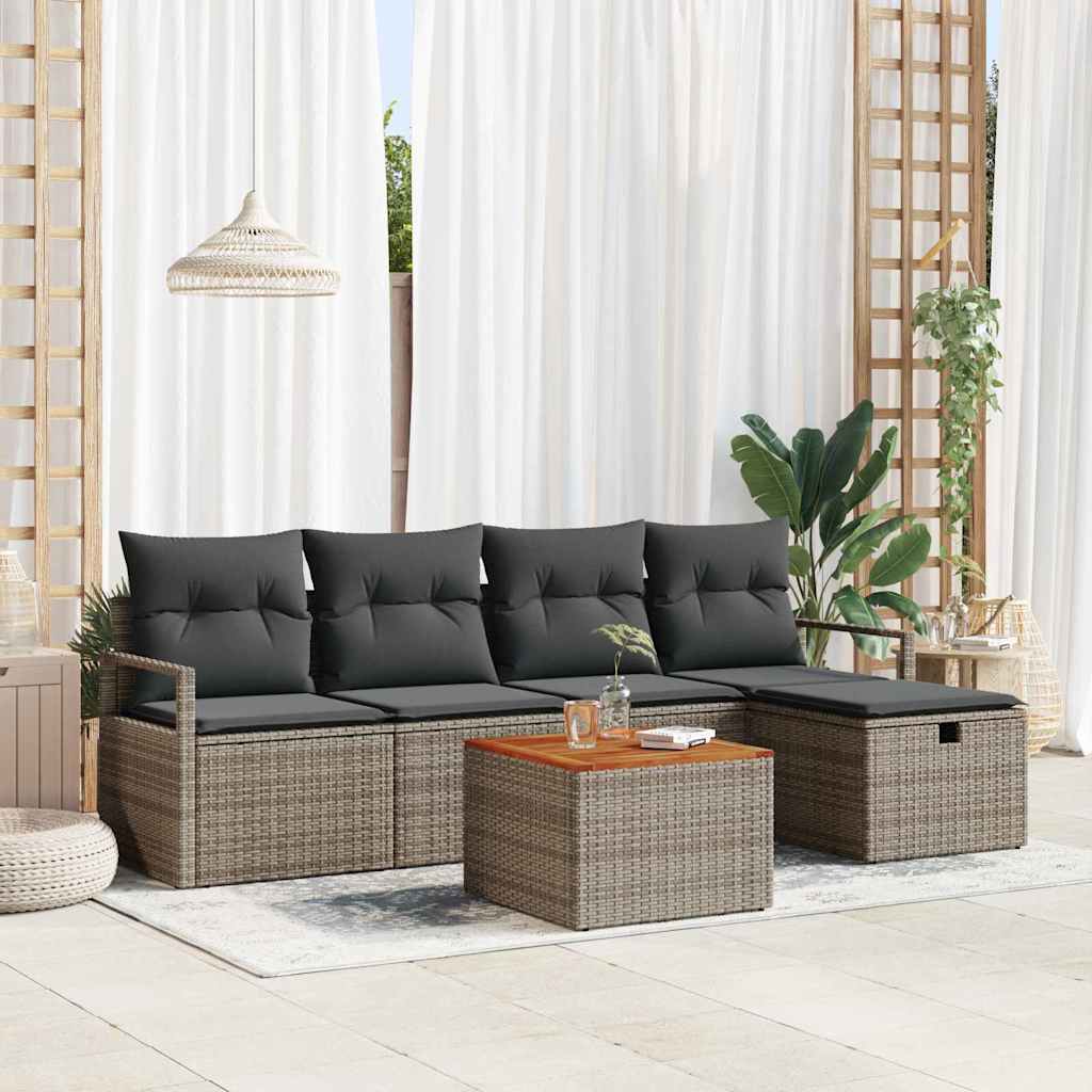 JUNG Vida Gartensofa-set mit Kissen mit Speicher 6 pcs Grau Poly-Rattan