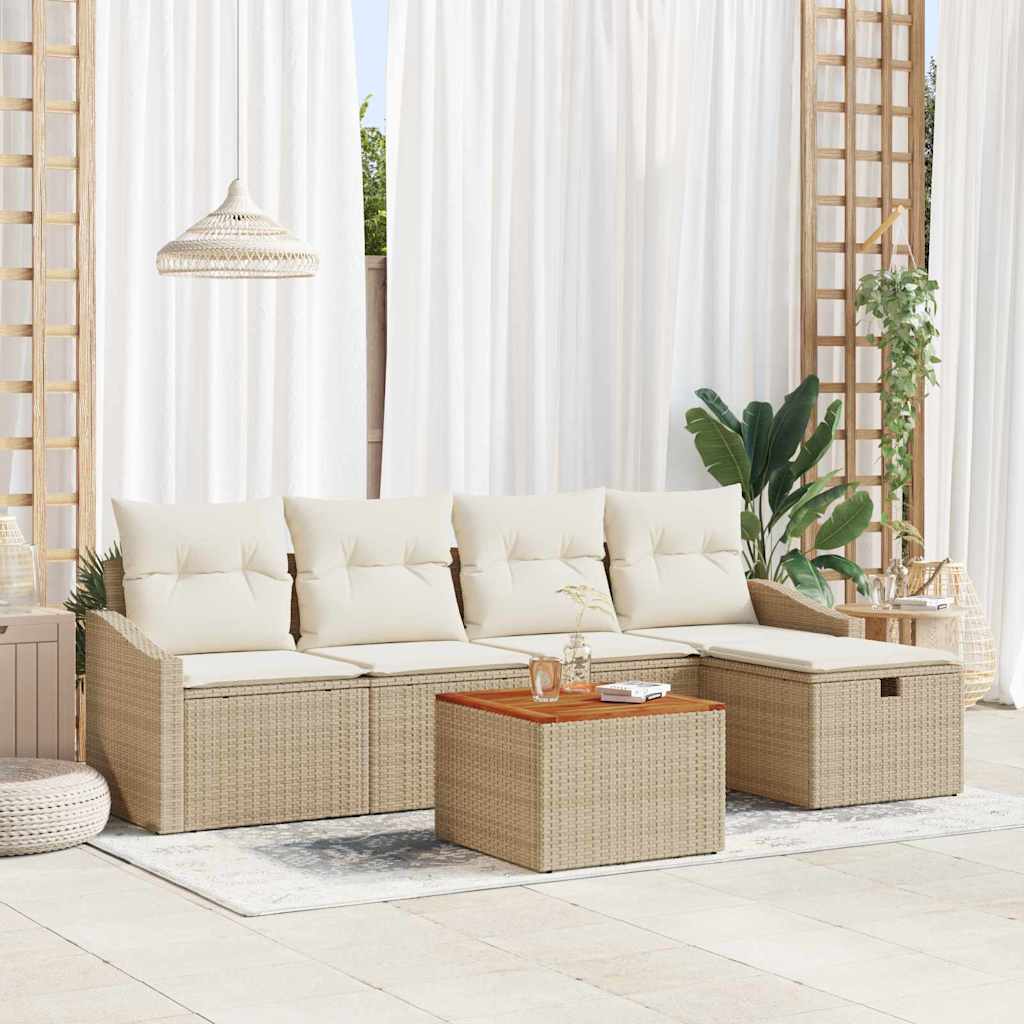 JUNG Vida Gartensofa-set mit Kissen mit Speicher 6 pcs Beige Poly-Rattan