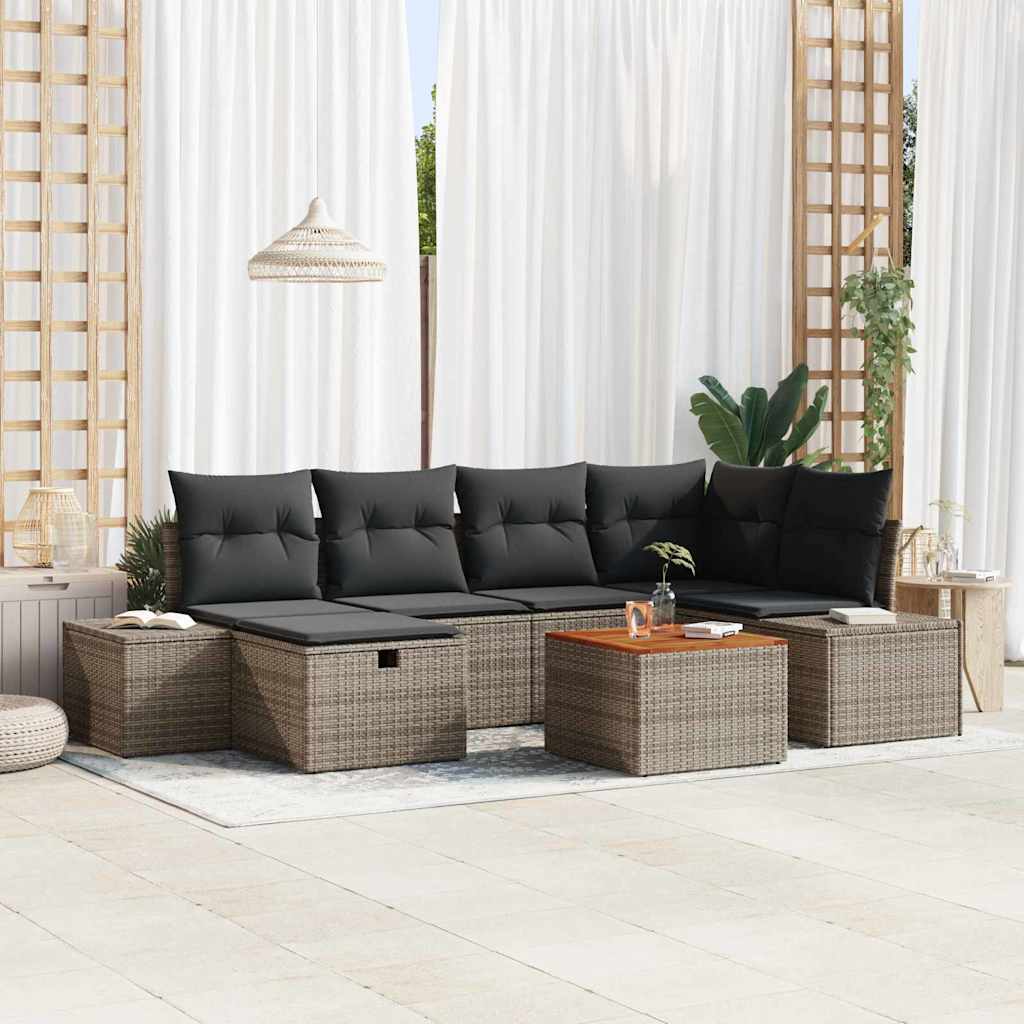 JUNG Vida Gartensofa-set mit Kissen mit Speicher 7 pcs Grau Poly-Rattan